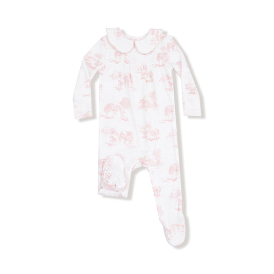 Pink Farm Toile Zipper Footie
