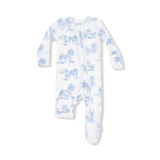 Blue Farm Toile Zipper Footie