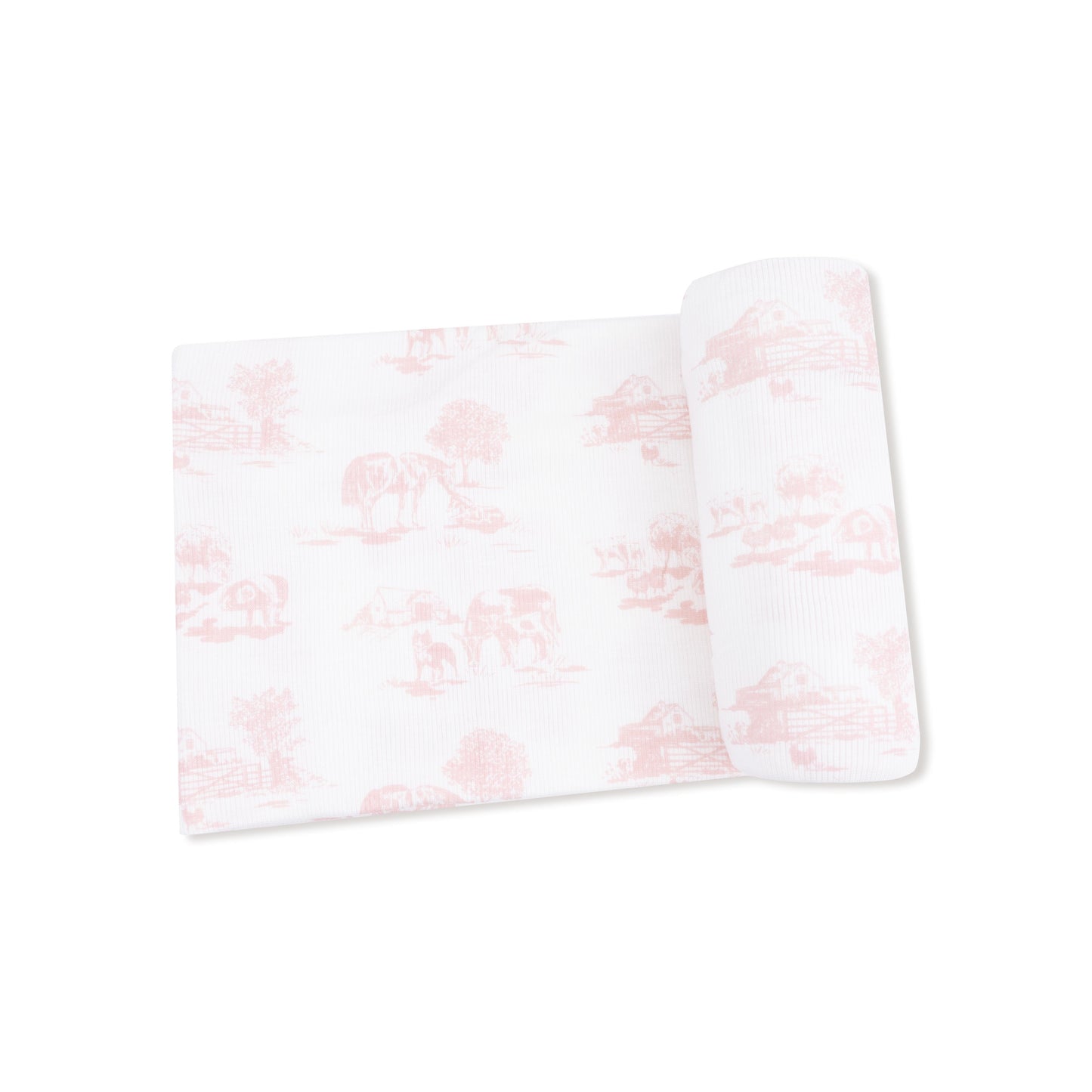 Pink Farm Toile Swaddle Blanket
