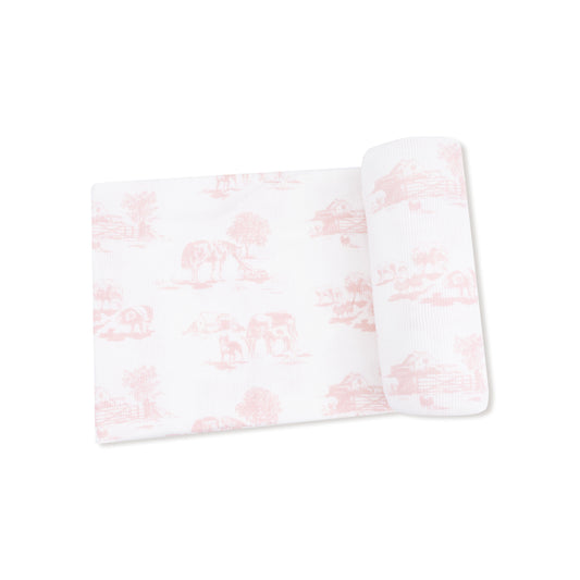 Pink Farm Toile Swaddle Blanket