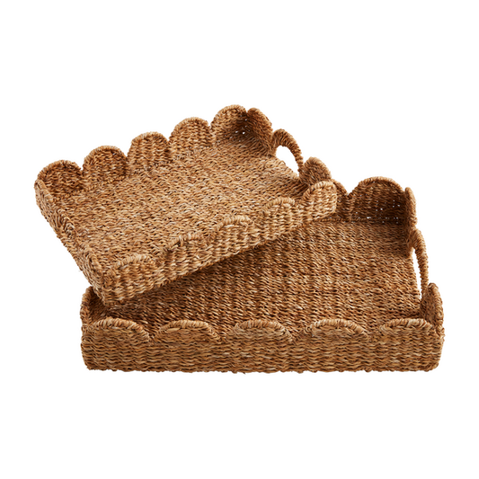 Nested Scallop Woven Trays Set