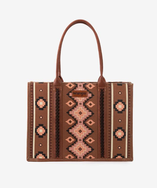 Ain't That Something Wrangler Brown & Pink Southwestern Canvas Tote Bag