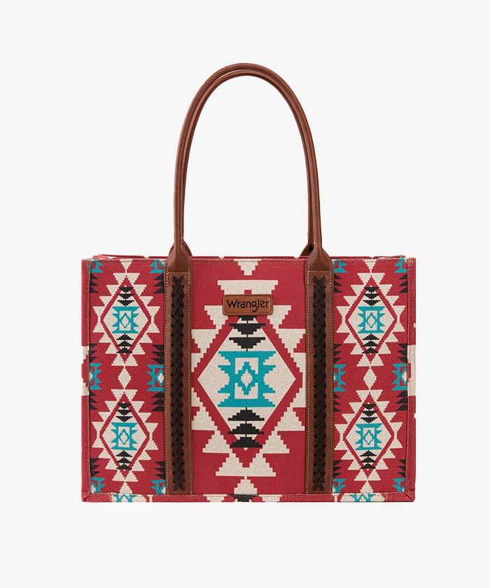 Ain't That Something Wrangler Teal & Maroon Southwestern Canvas Tote Bag