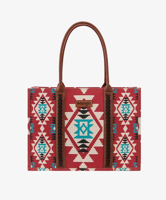 Ain't That Something Wrangler Teal & Maroon Southwestern Canvas Tote Bag