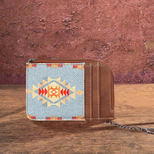 Wrangler All-Over Blue Aztec Print Mini Zip Card Case