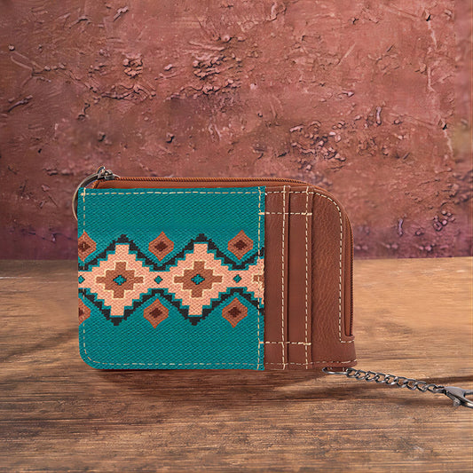 Wrangler All-Over Teal Aztec Print Mini Zip Card Case