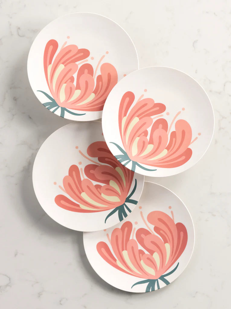 SET OF 4 FLOWER MELAMINE APPETIZER PLATE, PINK