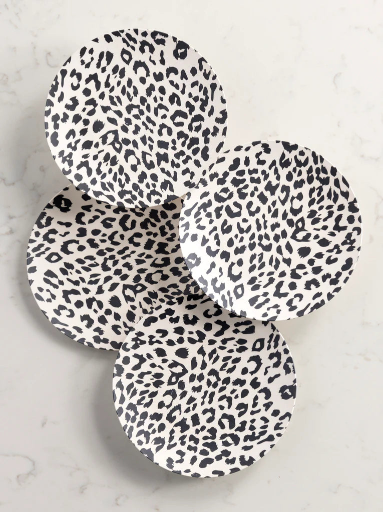 SET OF 4 ANIMAL PRINT MELAMINE APPETIZER PLATE, BLACK