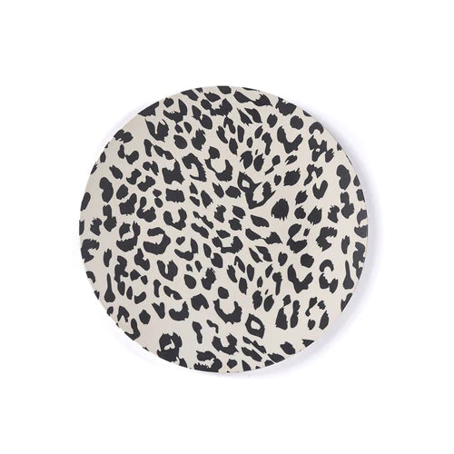 SET OF 4 ANIMAL PRINT MELAMINE APPETIZER PLATE, BLACK