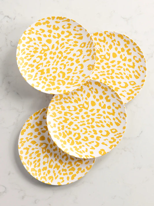 SET OF 4 ANIMAL PRINT MELAMINE DINNER PLATE, YELLOW