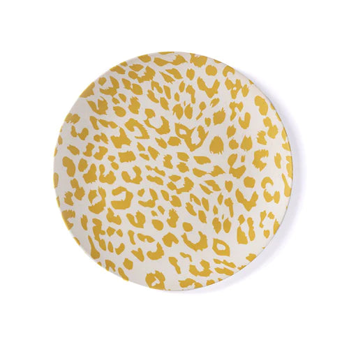 SET OF 4 ANIMAL PRINT MELAMINE DINNER PLATE, YELLOW