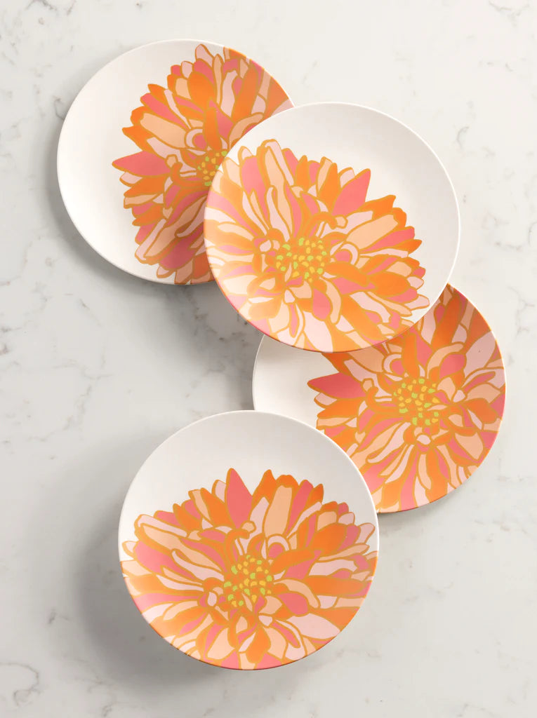 SET OF 4 FLOWER PRINT APPETIZER PLATES, MULTI