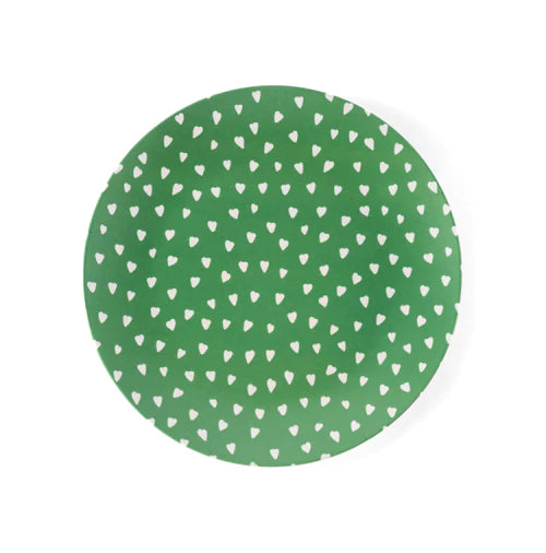 SET OF 4 HEARTS PRINT APPETIZER PLATES, GREEN