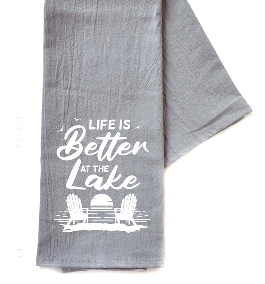 Life Is Better At The Lake - Gray Hand Towel