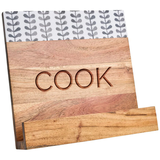 Personalized Acacia Cookbook Holder | Black and White Enamel | 11 X 11"
