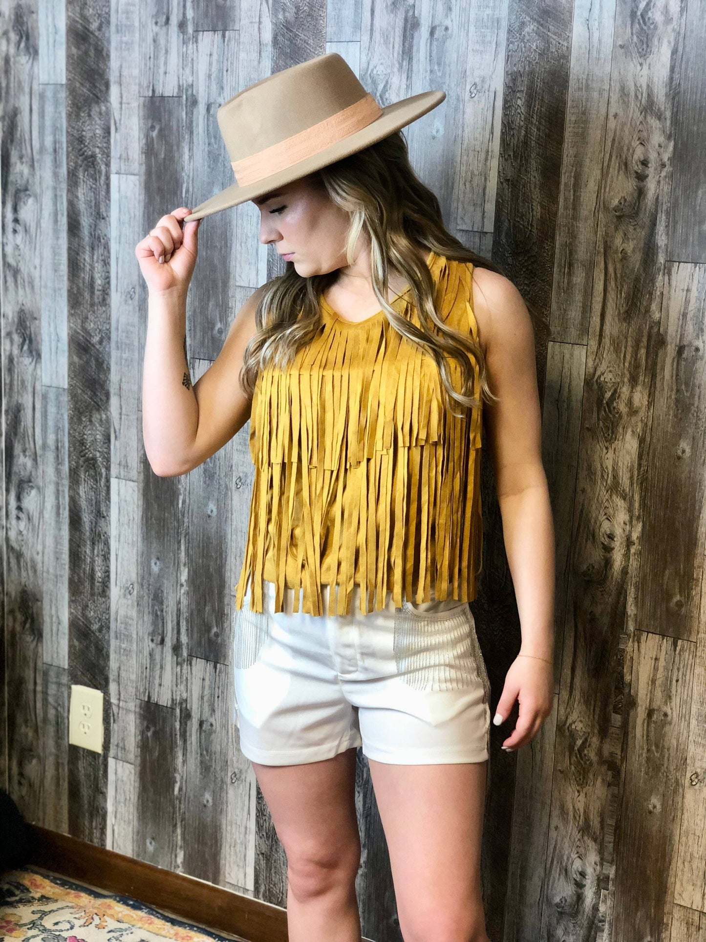 Cheyenne Vegan Suede Fringe Crop Top - - MK20: