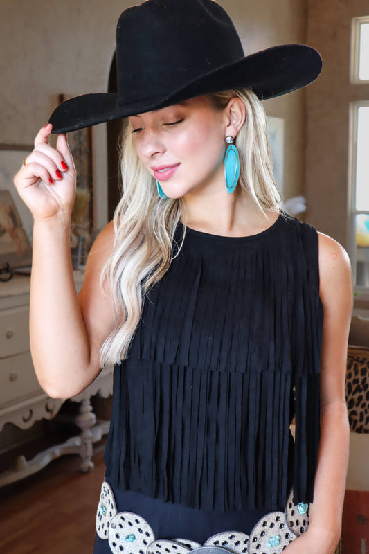 Cheyenne Vegan Suede Fringe Crop Top - - MK20: