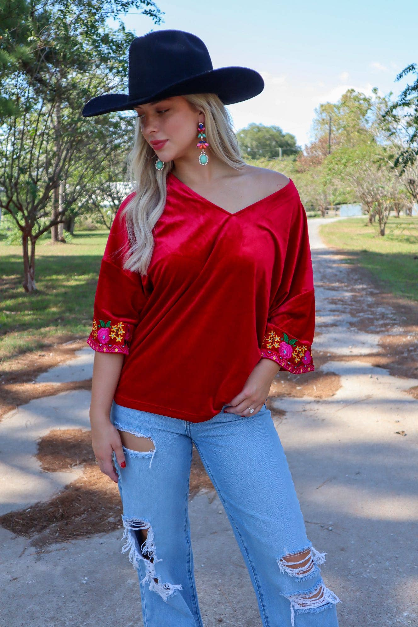 MK136 EMBROIDERY TOP: S / Mustard