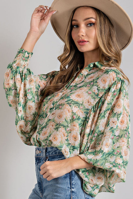 EESOME-FLORAL PRINT BLOUSE TOP