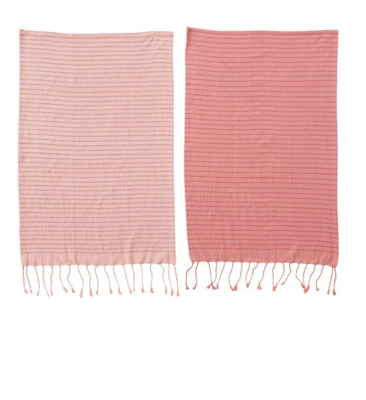 Turkish Cotton Tea Towel with Stripe and Fringe, 2 Colors