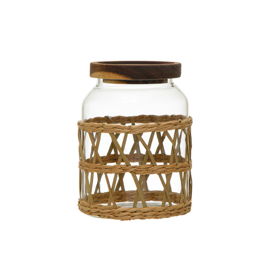 42 oz. Glass Canister w/ Acacia Wood Lid & Woven Sleeve