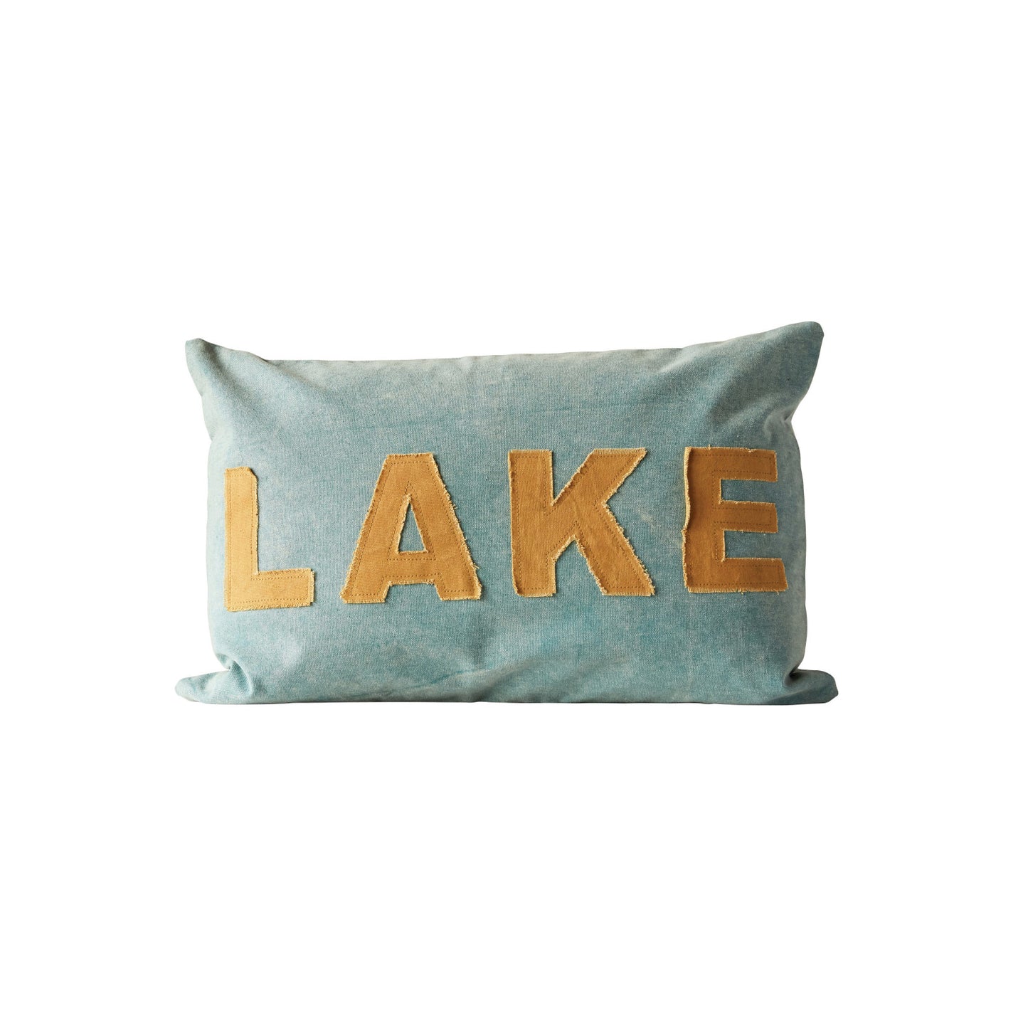 24" x 16" Cotton Canvas Lumbar Pillow w/ Applique "Lake", Polyester Fill