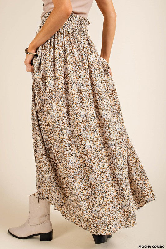 Smocked Floral Midi Skirt