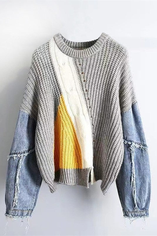 Sweater with Denim Sleeves