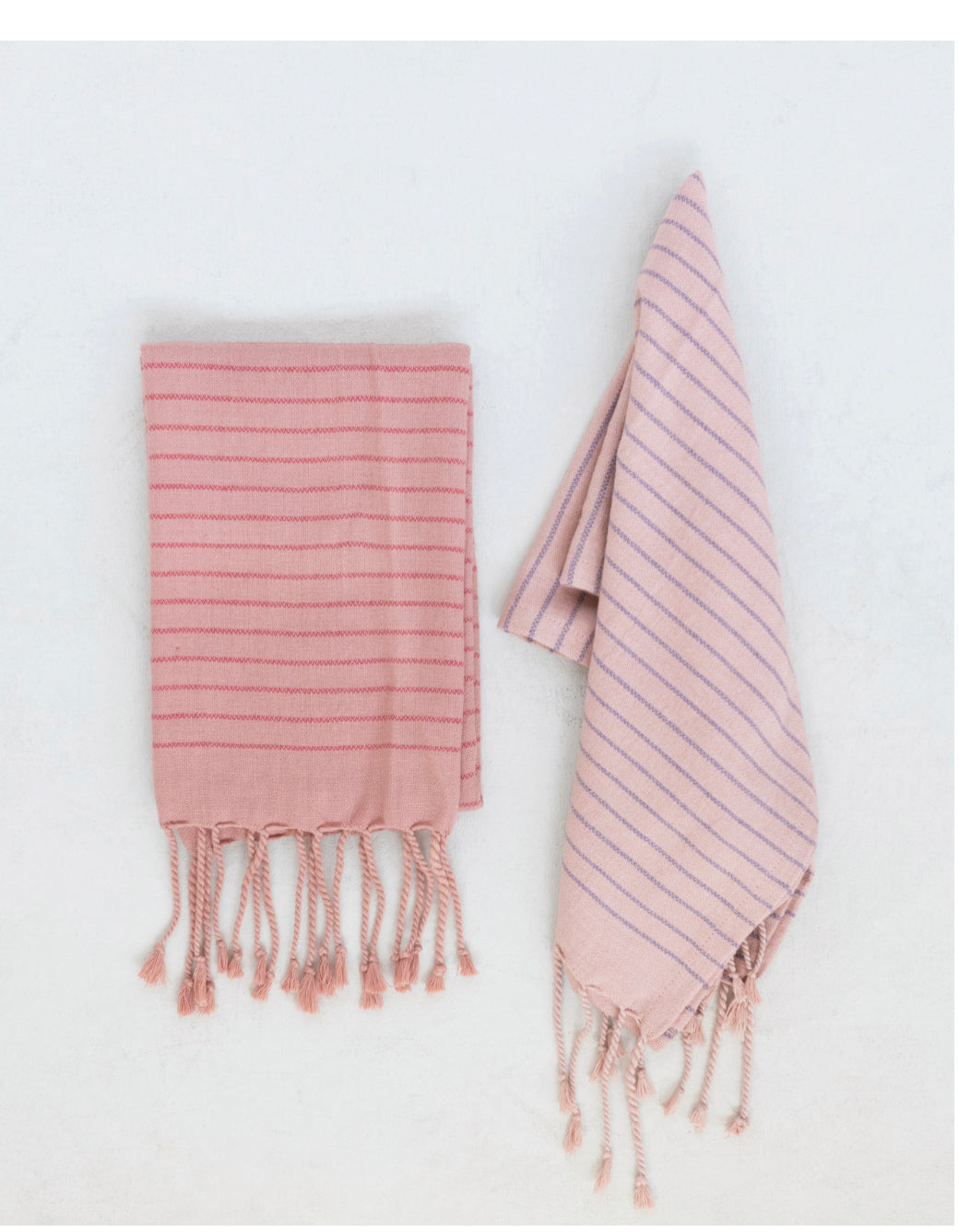 Turkish Cotton Tea Towel with Stripe and Fringe, 2 Colors