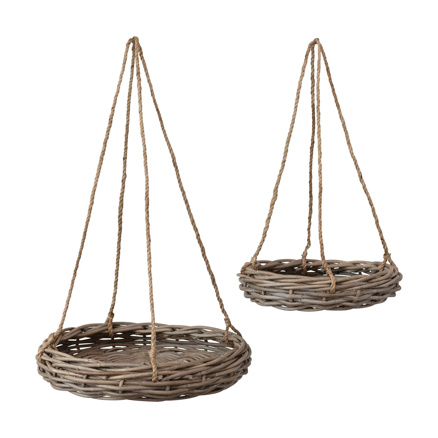 Hand-Woven Hanging Rattan Baskets with Rope Hangers