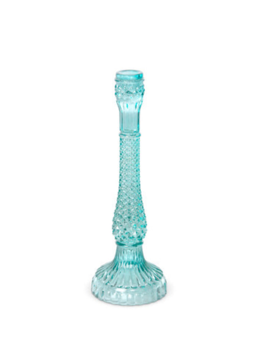 Pressed Glass Turquoise Taper Holder, 15 in.