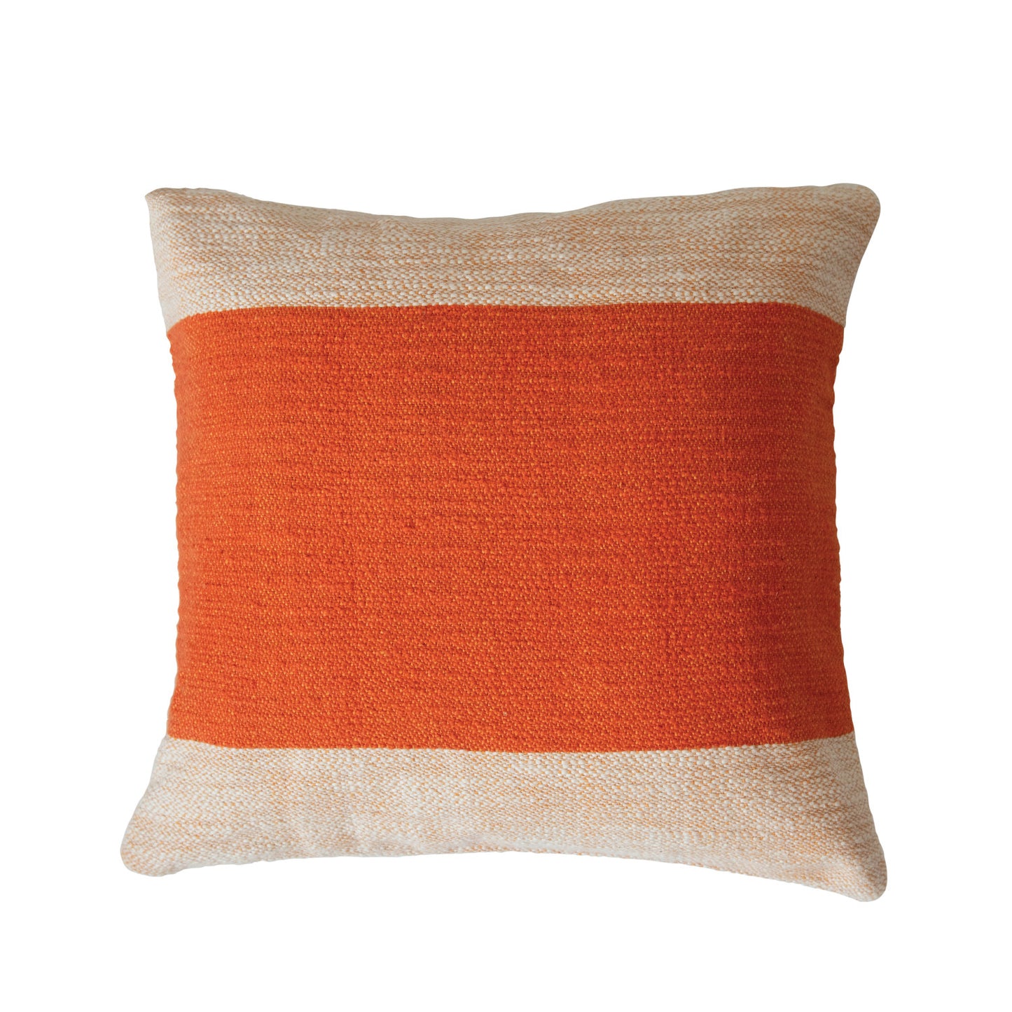 18" Woven Cotton Pillow w/ Stripe, Polyester Fill