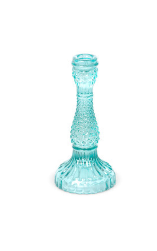 Pressed Glass Turquoise Taper Holder, 8 in