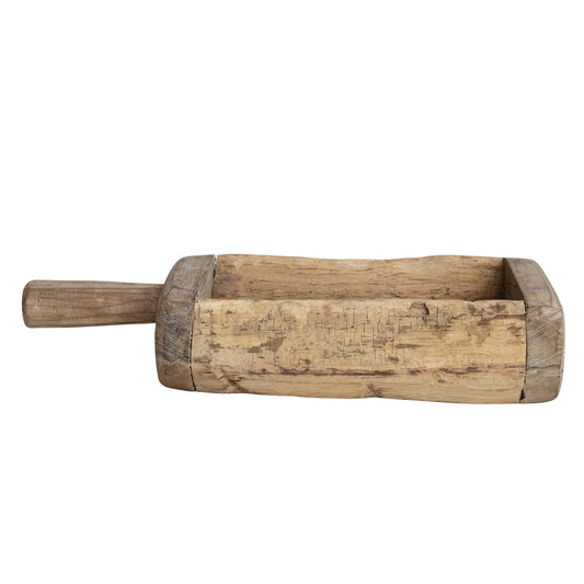 Decorative Wood Trug w/ Handle, Bleached Finish