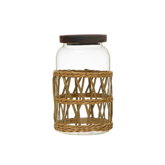 45 oz. Glass Canister w/ Acacia Wood Lid & Woven Sleeve